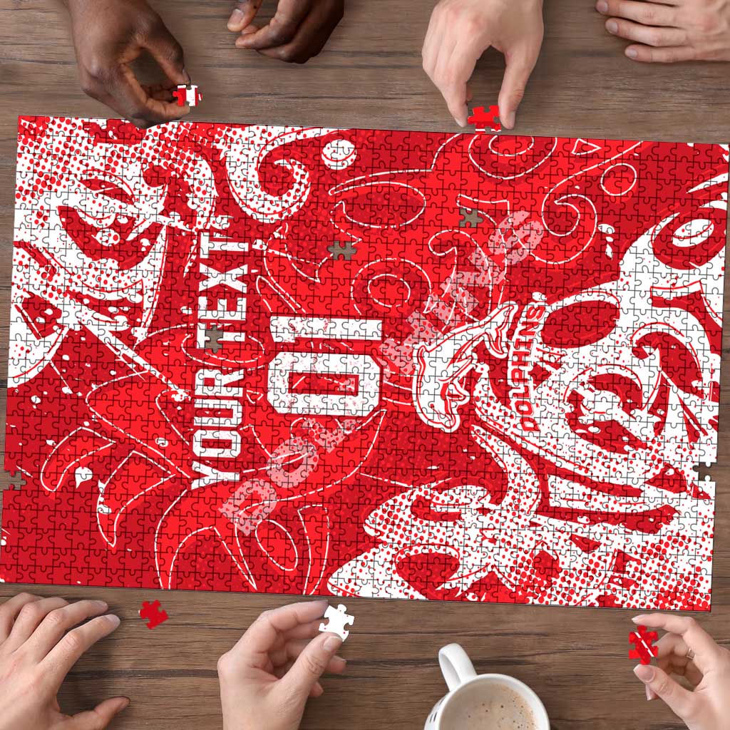 Personalized Dolphins Rugby Puzzle Urban Street Graffiti Style - Distressed Splatter Elements