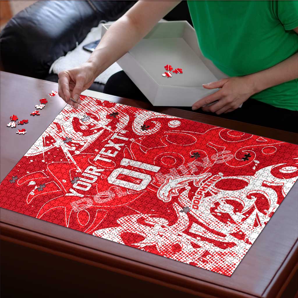 Personalized Dolphins Rugby Puzzle Urban Street Graffiti Style - Distressed Splatter Elements