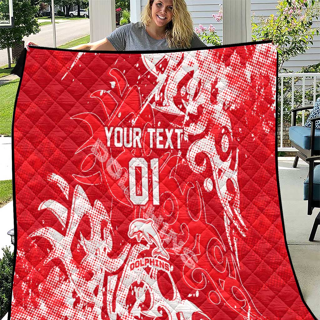 Personalized Dolphins Rugby Quilt Urban Street Graffiti Style - Distressed Splatter Elements