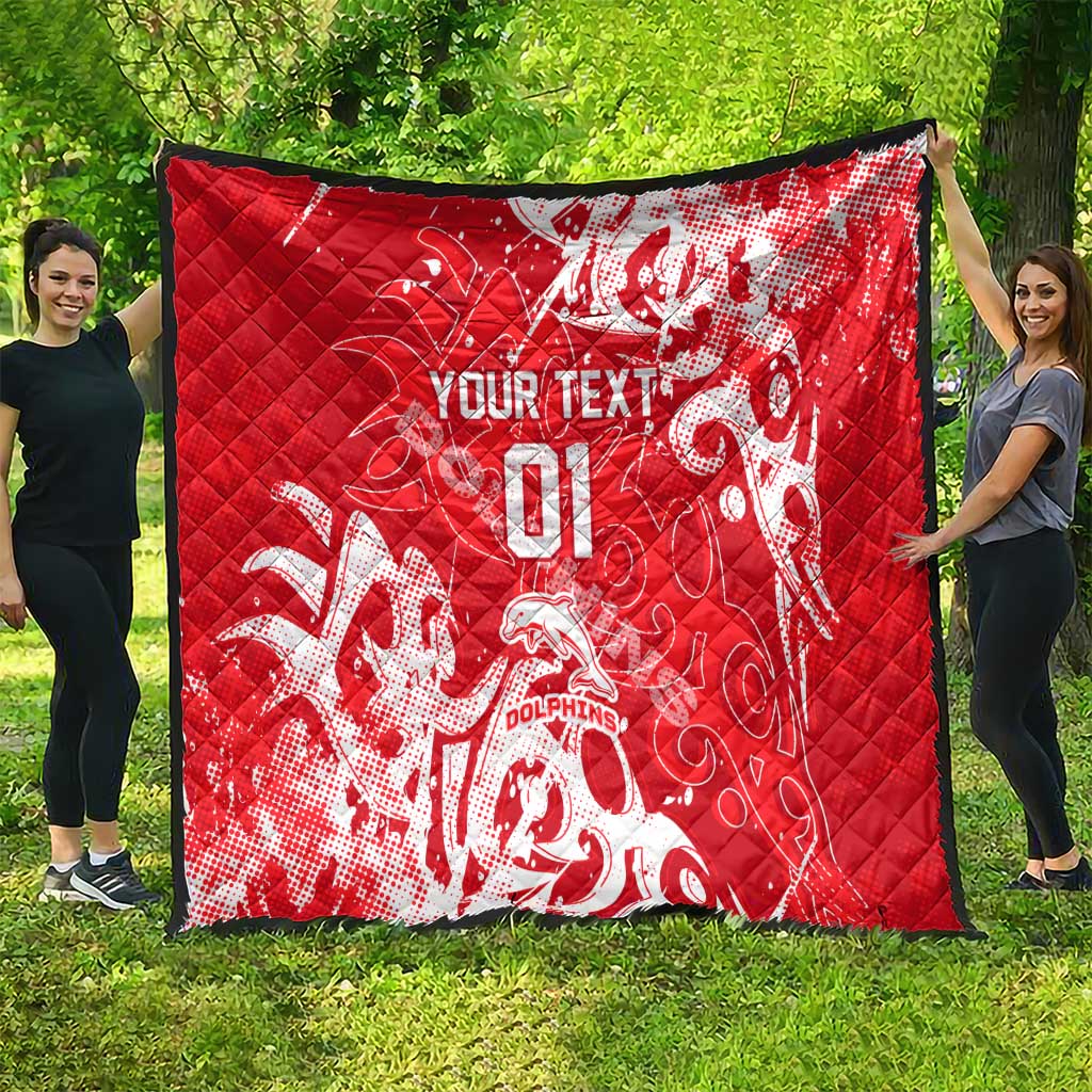 Personalized Dolphins Rugby Quilt Urban Street Graffiti Style - Distressed Splatter Elements