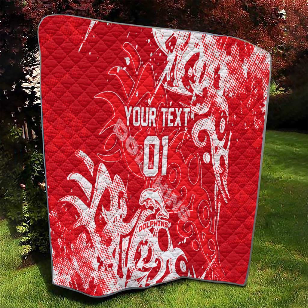 Personalized Dolphins Rugby Quilt Urban Street Graffiti Style - Distressed Splatter Elements
