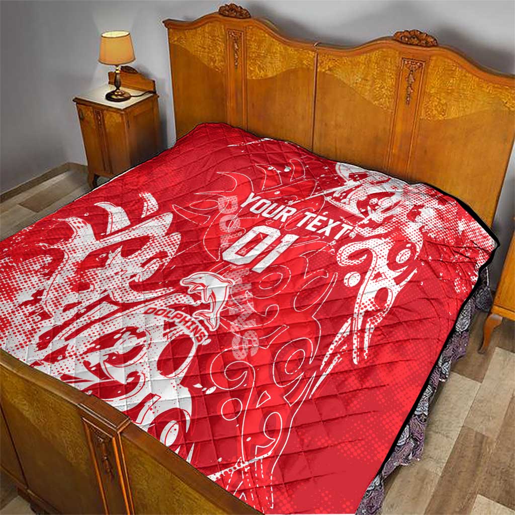 Personalized Dolphins Rugby Quilt Urban Street Graffiti Style - Distressed Splatter Elements