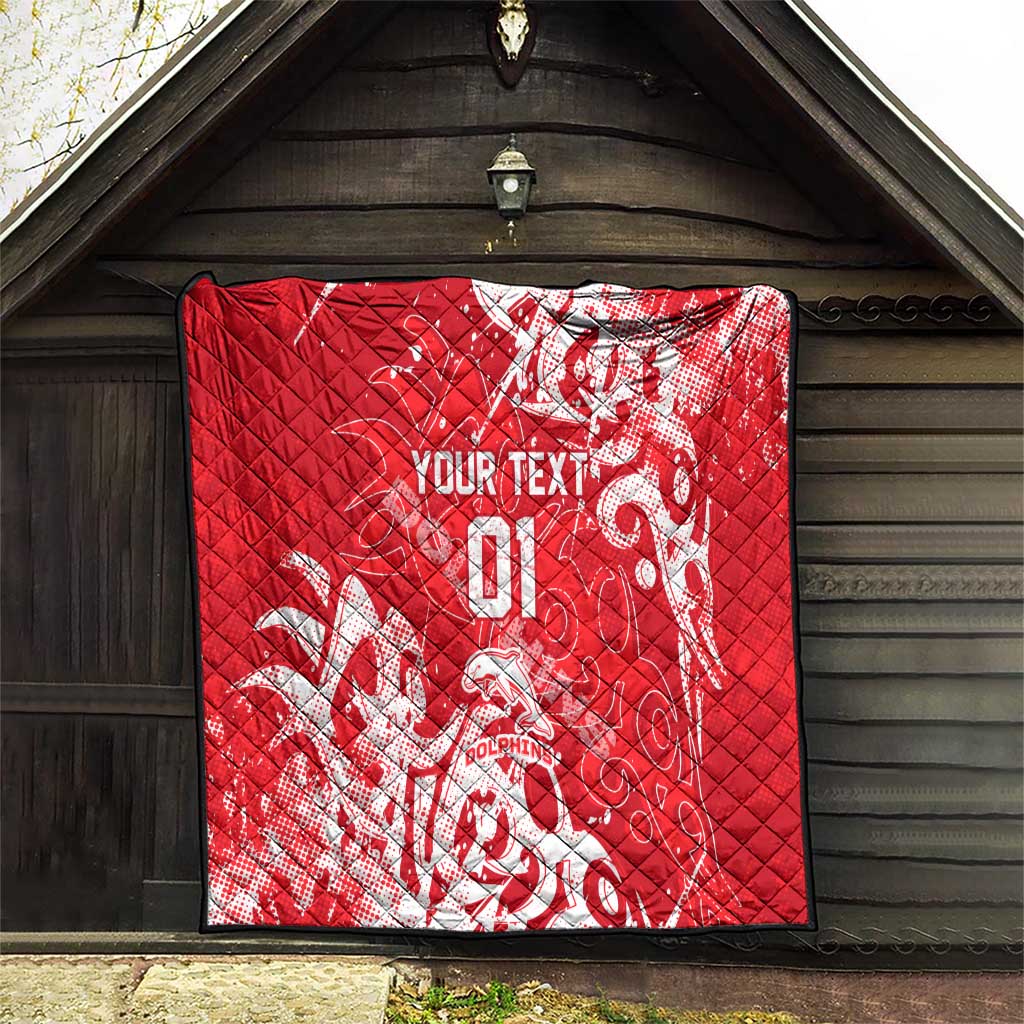 Personalized Dolphins Rugby Quilt Urban Street Graffiti Style - Distressed Splatter Elements