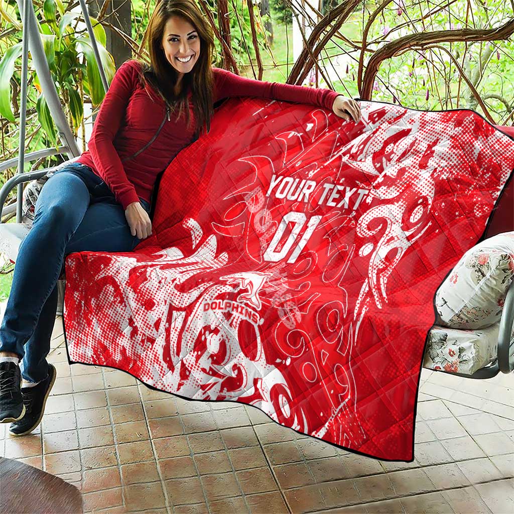 Personalized Dolphins Rugby Quilt Urban Street Graffiti Style - Distressed Splatter Elements