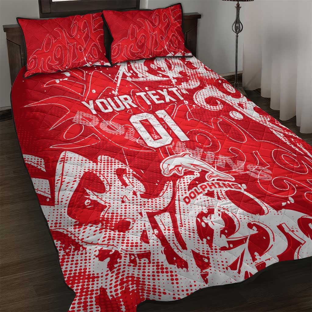 Personalized Dolphins Rugby Quilt Bed Set Urban Street Graffiti Style - Distressed Splatter Elements