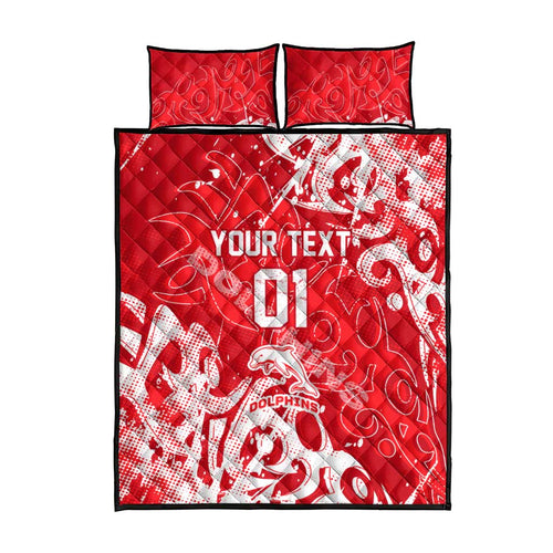 Personalized Dolphins Rugby Quilt Bed Set Urban Street Graffiti Style - Distressed Splatter Elements