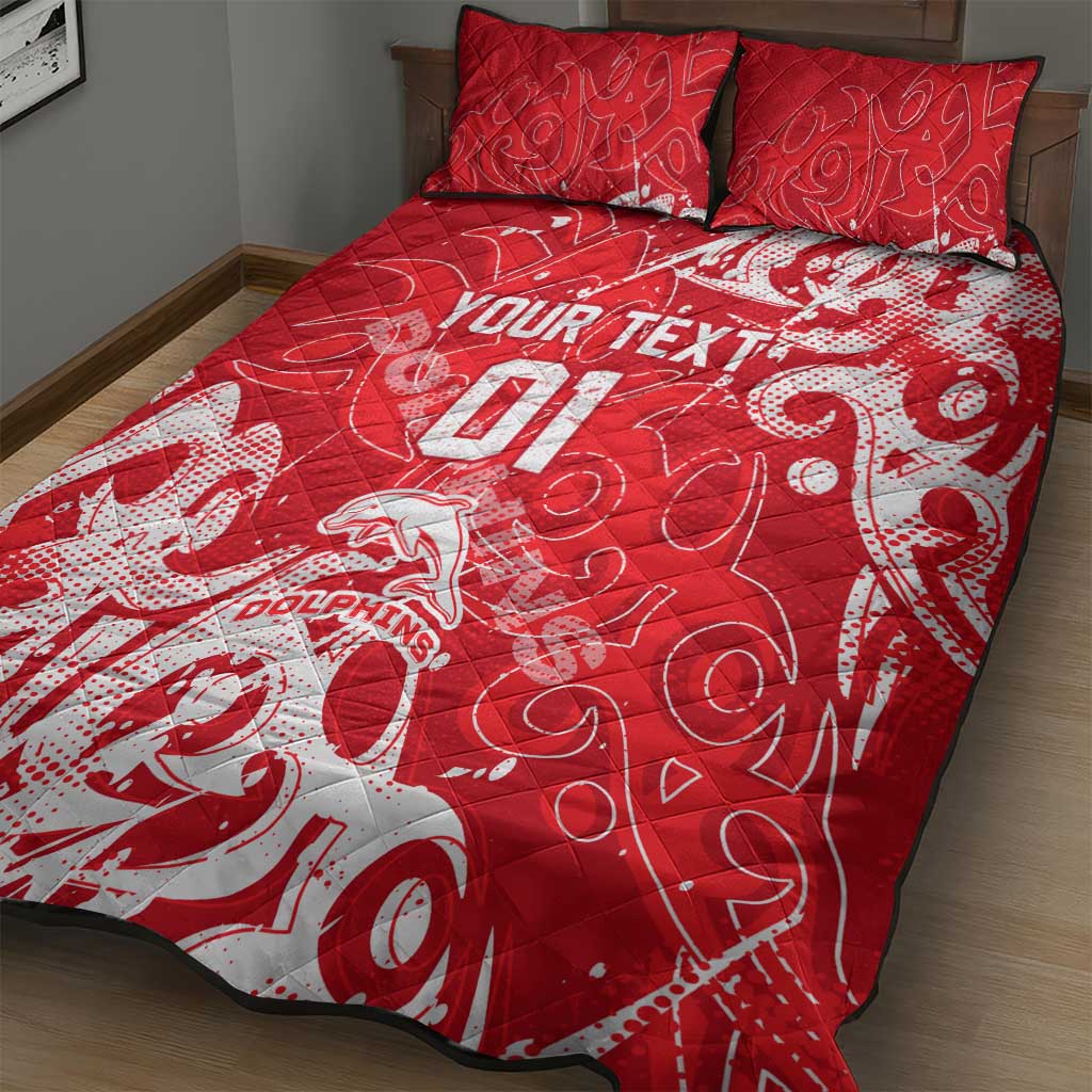 Personalized Dolphins Rugby Quilt Bed Set Urban Street Graffiti Style - Distressed Splatter Elements