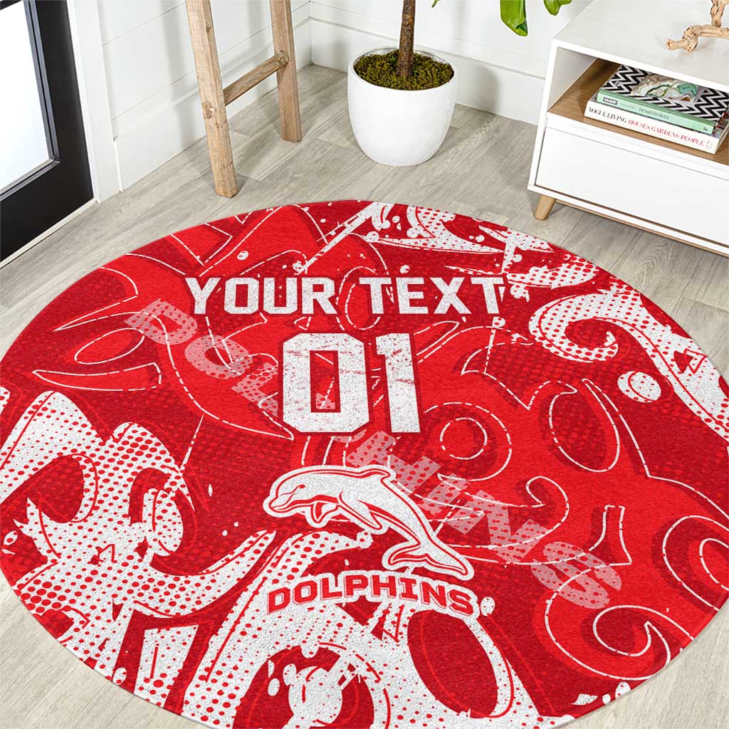 Personalized Dolphins Rugby Round Carpet Urban Street Graffiti Style - Distressed Splatter Elements