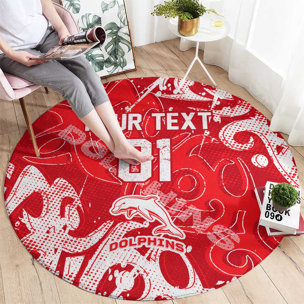 Personalized Dolphins Rugby Round Carpet Urban Street Graffiti Style - Distressed Splatter Elements