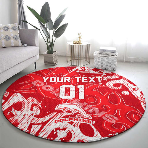 Personalized Dolphins Rugby Round Carpet Urban Street Graffiti Style - Distressed Splatter Elements