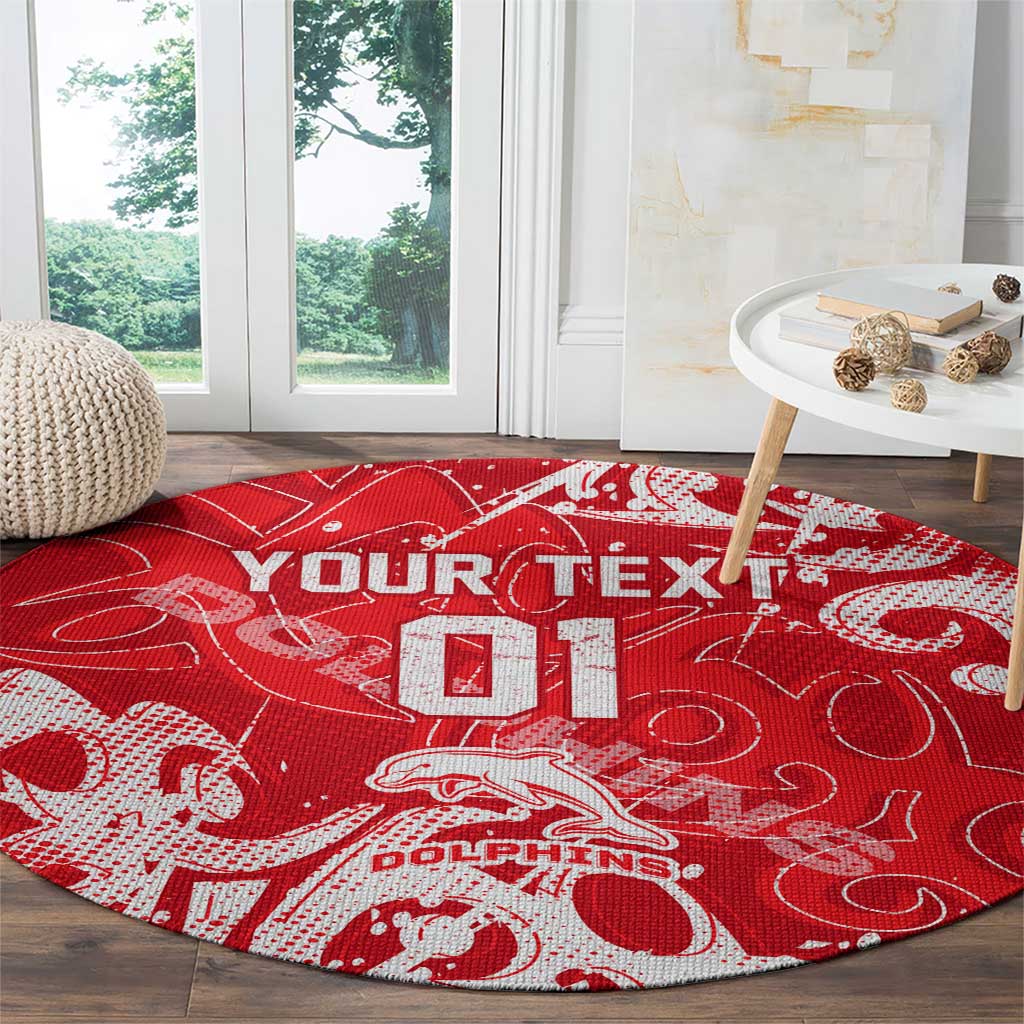 Personalized Dolphins Rugby Round Carpet Urban Street Graffiti Style - Distressed Splatter Elements