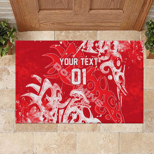 Personalized Dolphins Rugby Rubber Doormat Urban Street Graffiti Style - Distressed Splatter Elements