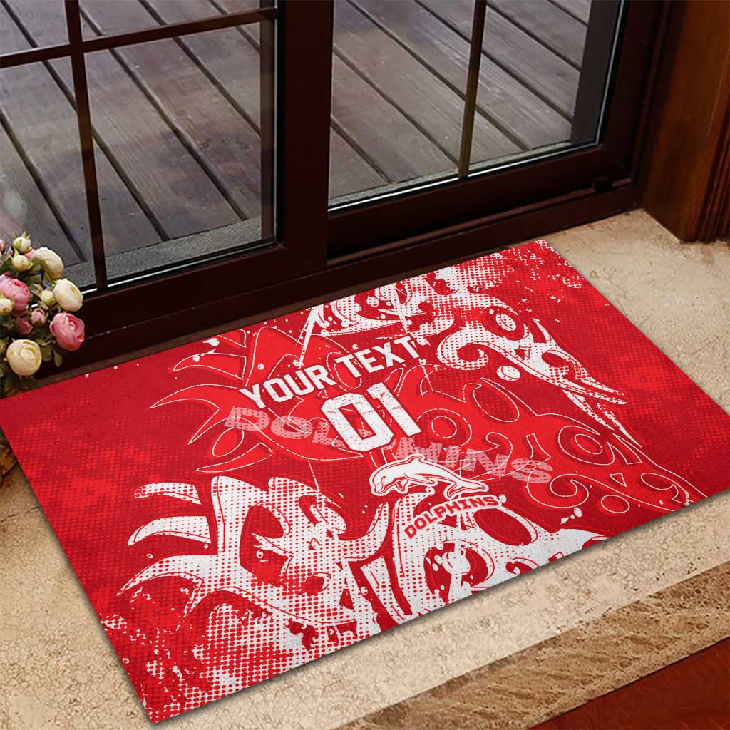 Personalized Dolphins Rugby Rubber Doormat Urban Street Graffiti Style - Distressed Splatter Elements