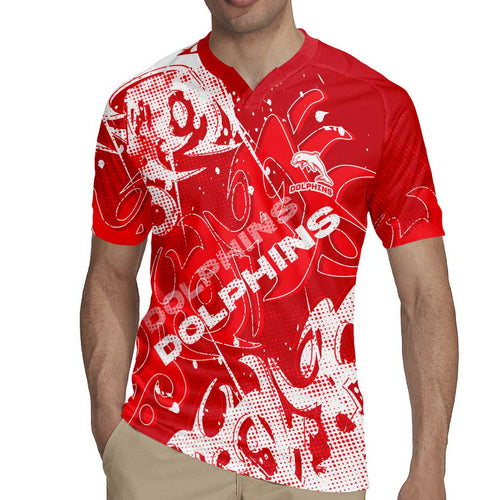 Personalized Dolphins Rugby Rugby Jersey Urban Street Graffiti Style - Distressed Splatter Elements