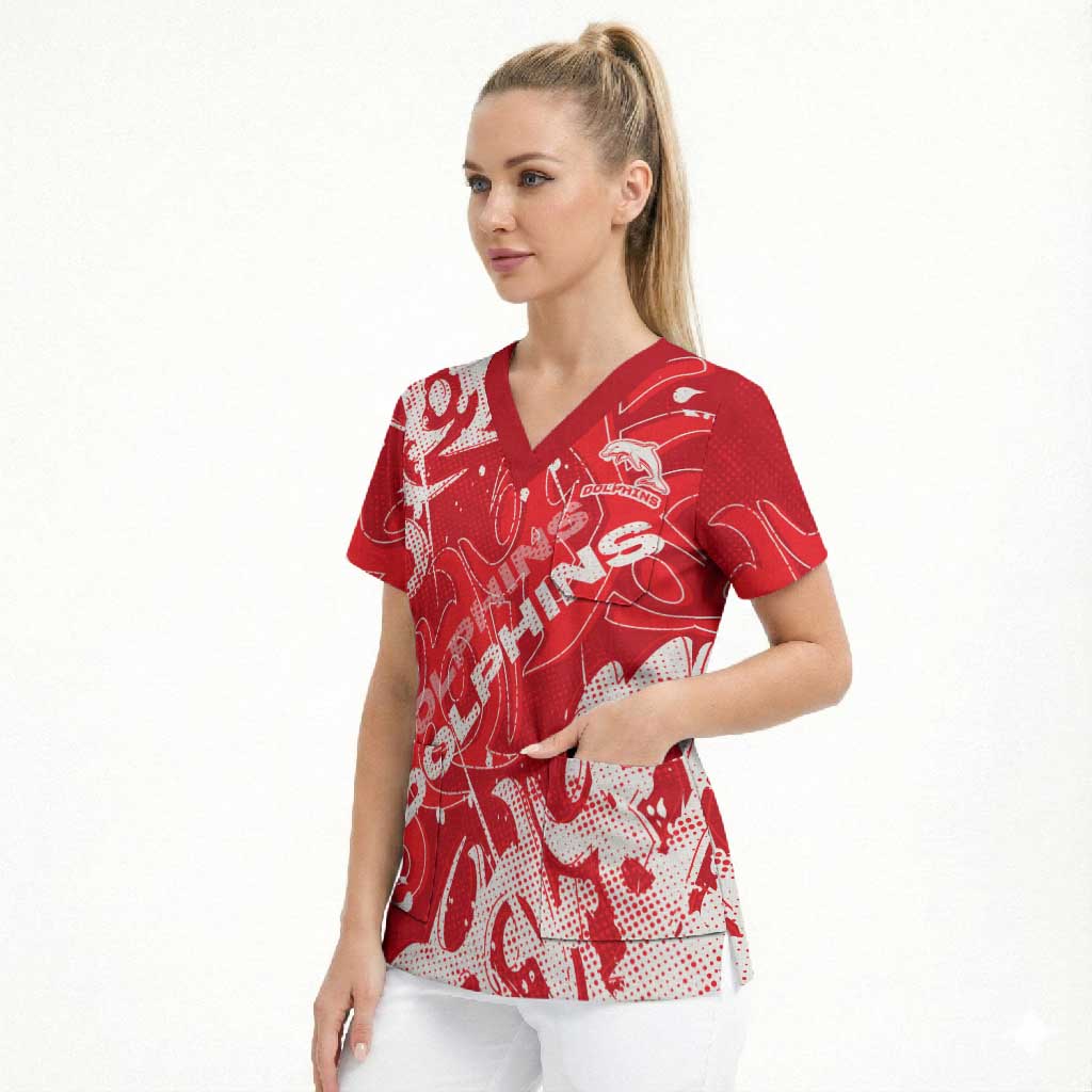 Personalized Dolphins Rugby Scrub Top Urban Street Graffiti Style - Distressed Splatter Elements