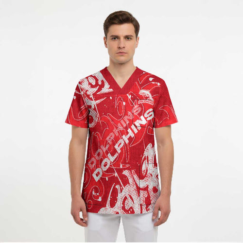 Personalized Dolphins Rugby Scrub Top Urban Street Graffiti Style - Distressed Splatter Elements