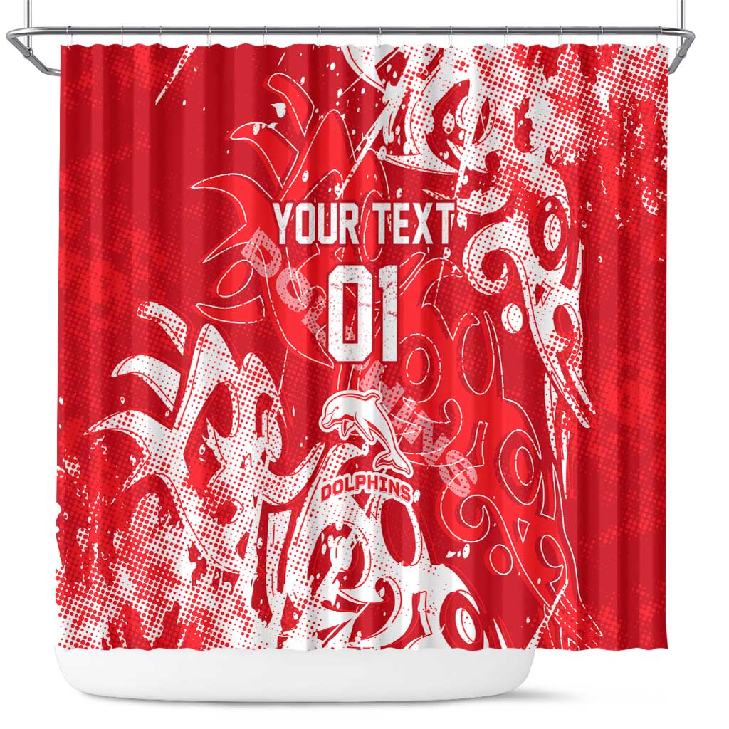 Personalized Dolphins Rugby Shower Curtain Urban Street Graffiti Style - Distressed Splatter Elements