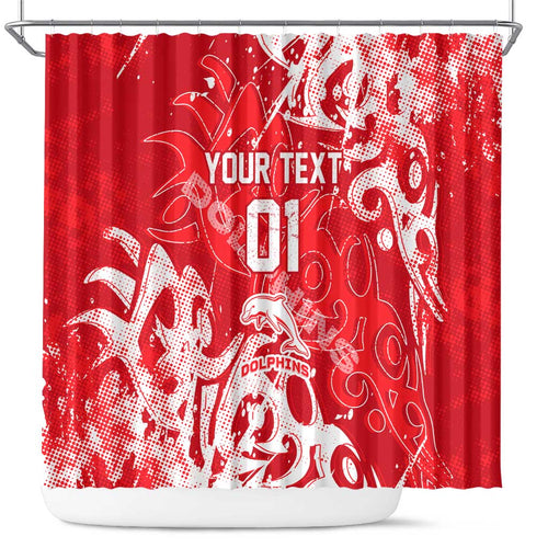 Personalized Dolphins Rugby Shower Curtain Urban Street Graffiti Style - Distressed Splatter Elements