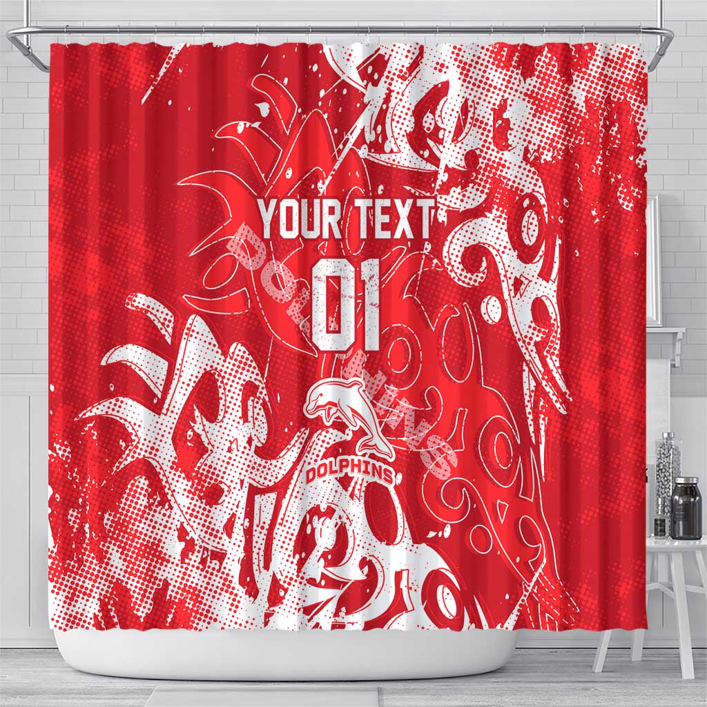 Personalized Dolphins Rugby Shower Curtain Urban Street Graffiti Style - Distressed Splatter Elements