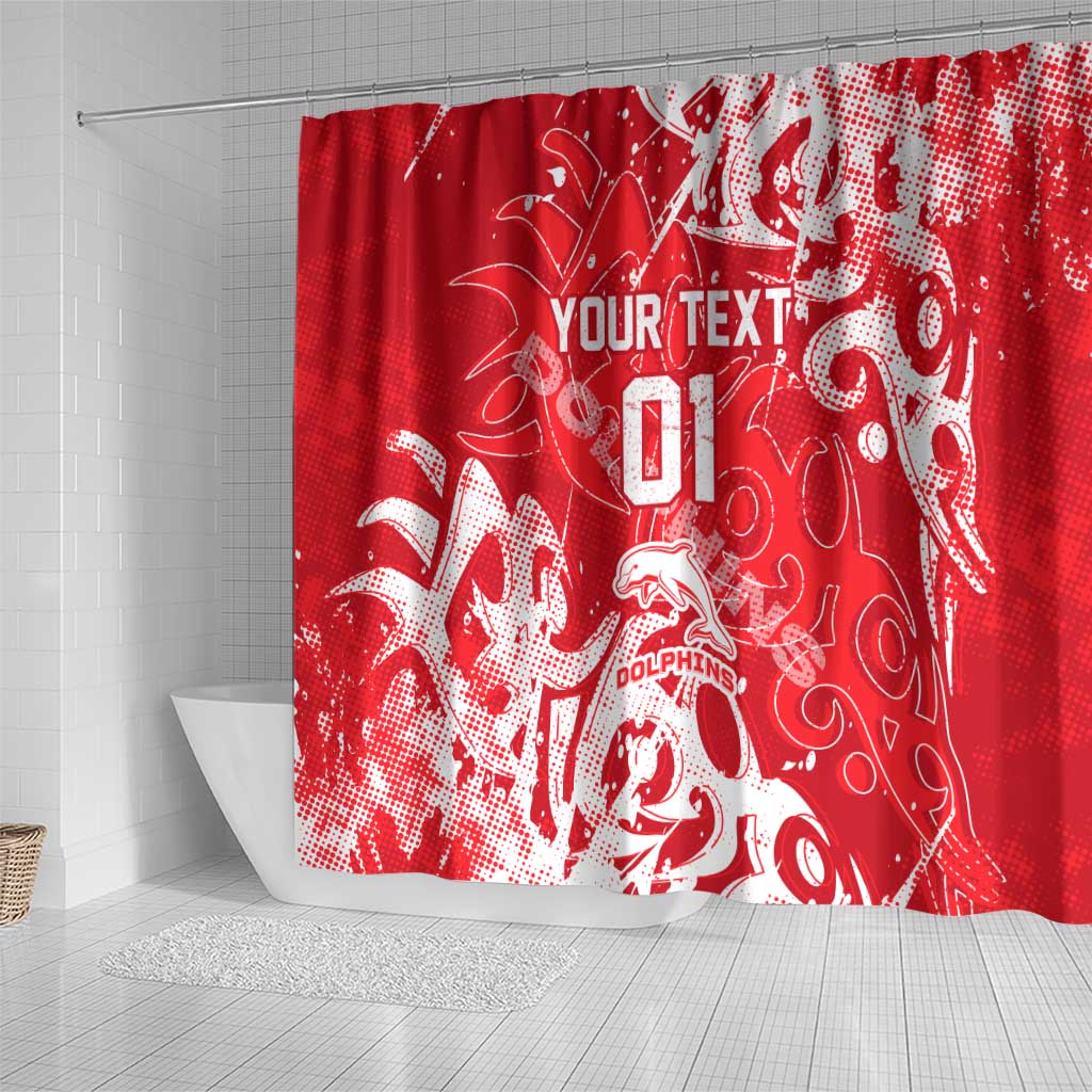 Personalized Dolphins Rugby Shower Curtain Urban Street Graffiti Style - Distressed Splatter Elements