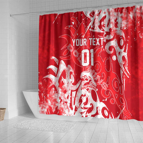 Personalized Dolphins Rugby Shower Curtain Urban Street Graffiti Style - Distressed Splatter Elements