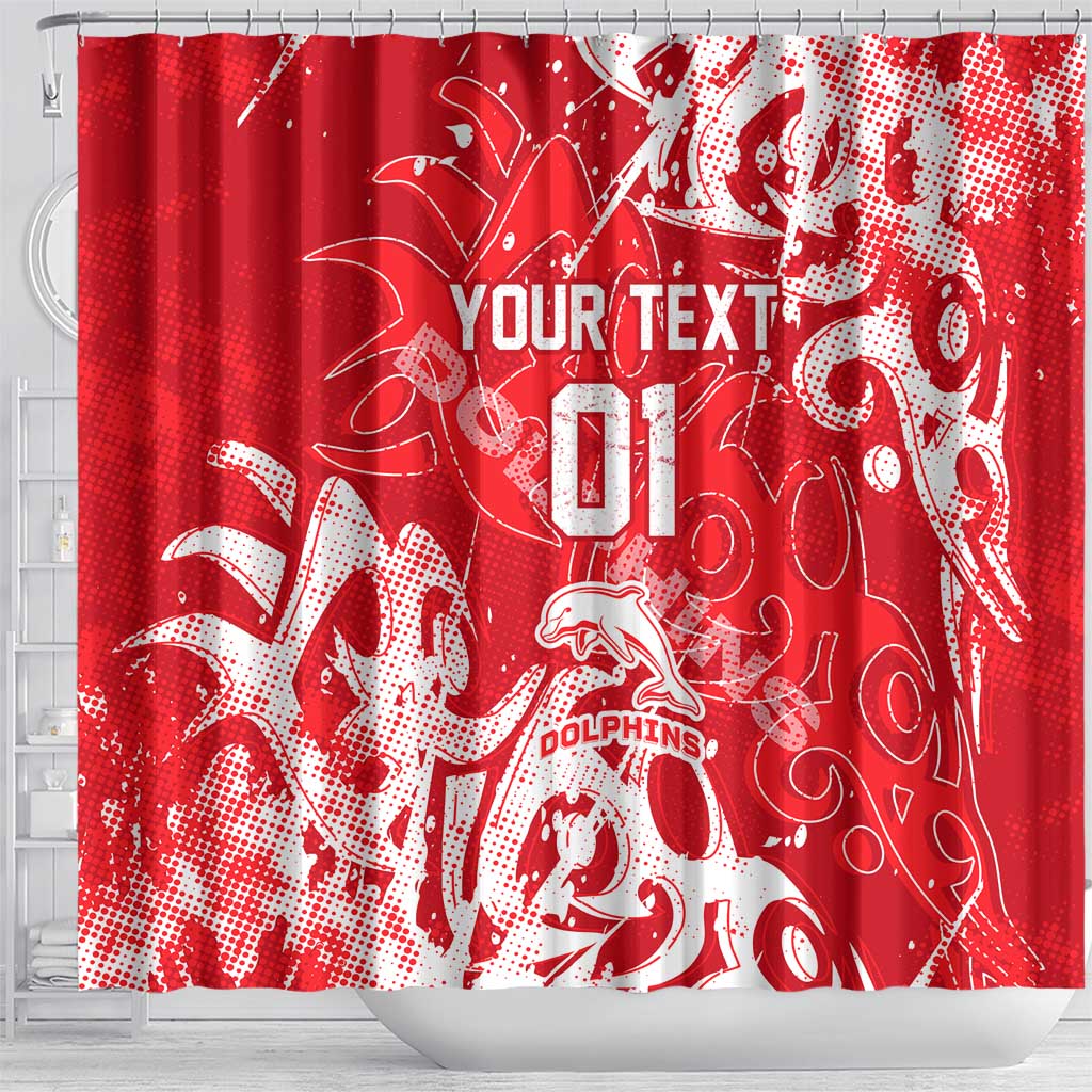 Personalized Dolphins Rugby Shower Curtain Urban Street Graffiti Style - Distressed Splatter Elements