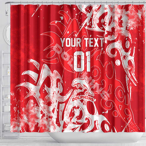 Personalized Dolphins Rugby Shower Curtain Urban Street Graffiti Style - Distressed Splatter Elements