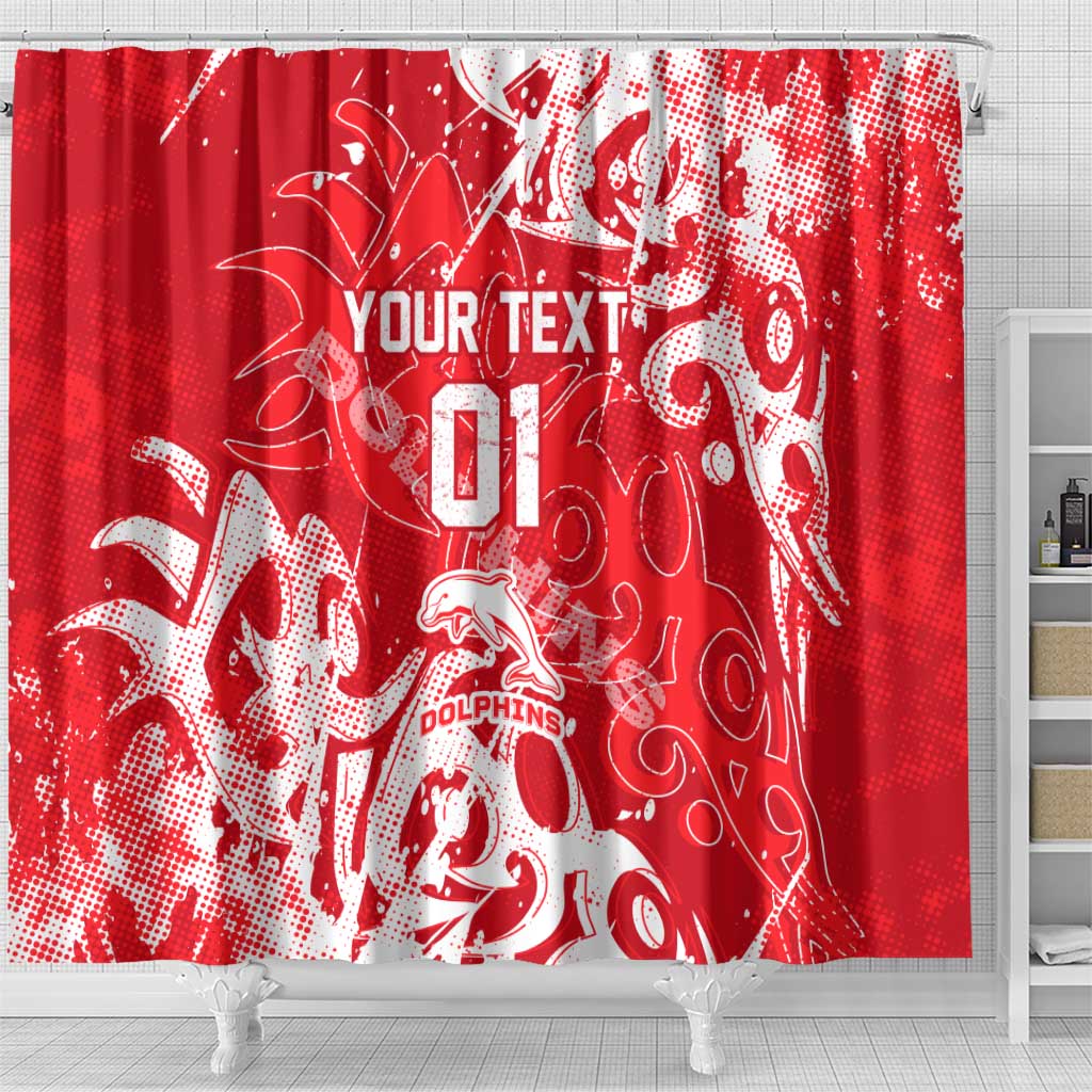 Personalized Dolphins Rugby Shower Curtain Urban Street Graffiti Style - Distressed Splatter Elements