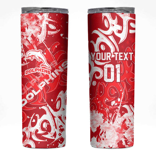 Personalized Dolphins Rugby Skinny Tumbler Urban Street Graffiti Style - Distressed Splatter Elements