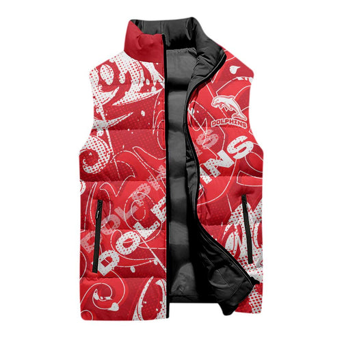 Personalized Dolphins Rugby Sleeveless Puffer Jacket Urban Street Graffiti Style - Distressed Splatter Elements