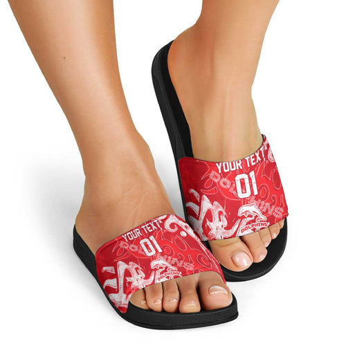 Personalized Dolphins Rugby Slide Sandals Urban Street Graffiti Style - Distressed Splatter Elements