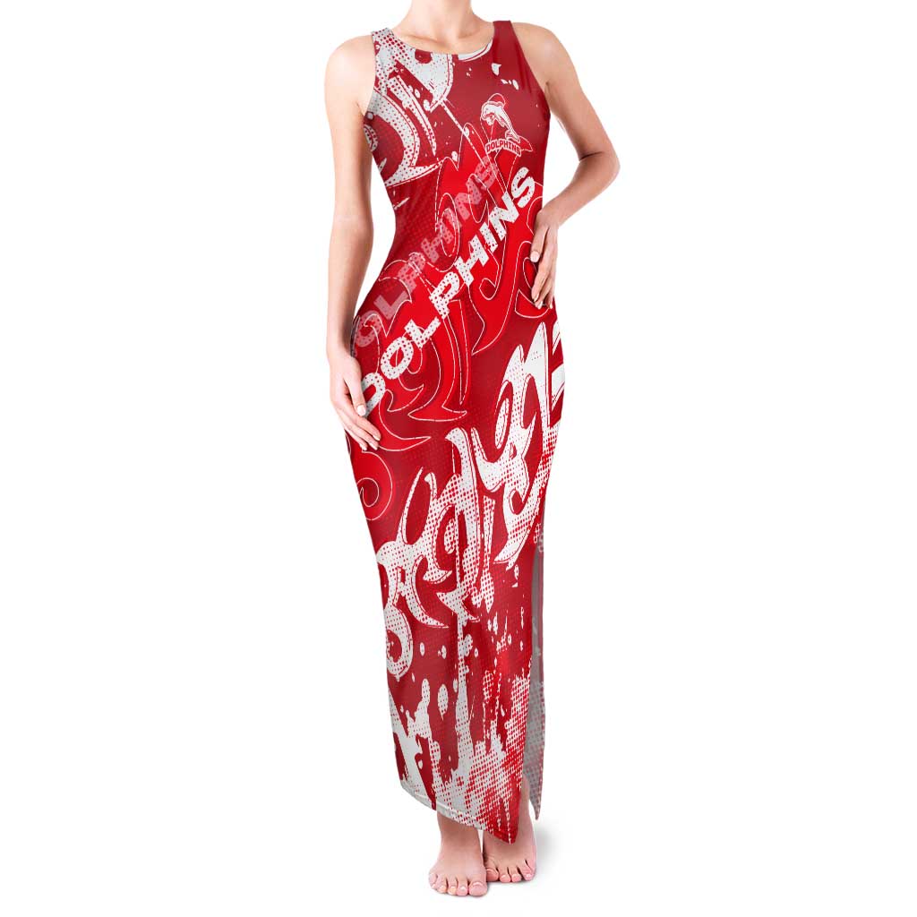 Personalized Dolphins Rugby Tank Maxi Dress Urban Street Graffiti Style - Distressed Splatter Elements