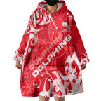 Personalized Dolphins Rugby Wearable Blanket Hoodie Urban Street Graffiti Style - Distressed Splatter Elements