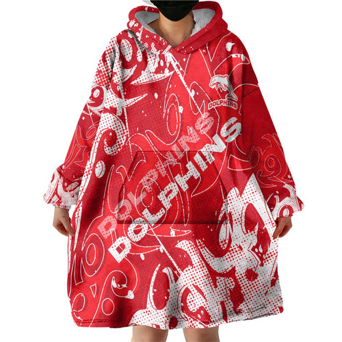 Personalized Dolphins Rugby Wearable Blanket Hoodie Urban Street Graffiti Style - Distressed Splatter Elements