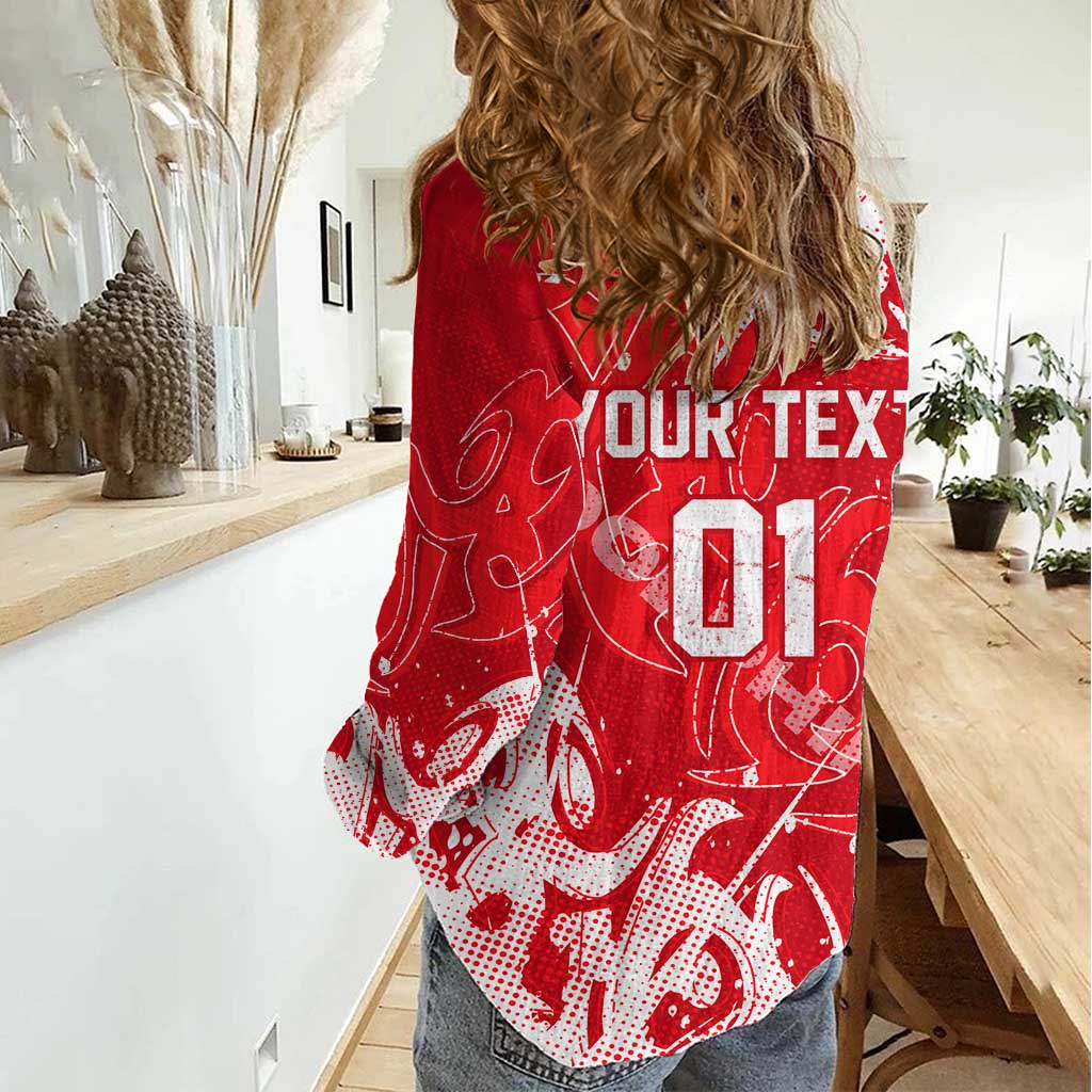 Personalized Dolphins Rugby Women Casual Shirt Urban Street Graffiti Style - Distressed Splatter Elements