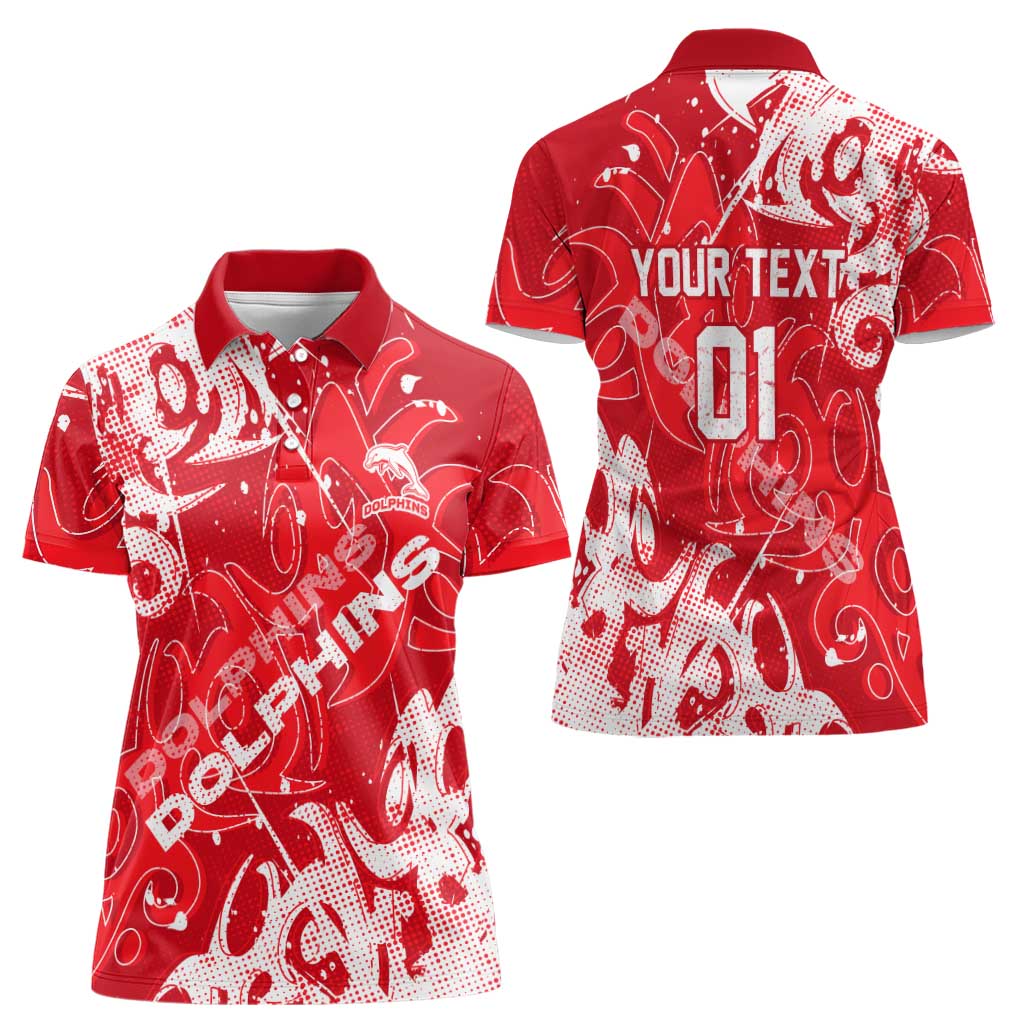 Personalized Dolphins Rugby Women Polo Shirt Urban Street Graffiti Style - Distressed Splatter Elements