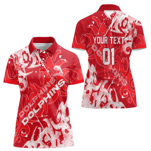 Personalized Dolphins Rugby Women Polo Shirt Urban Street Graffiti Style - Distressed Splatter Elements