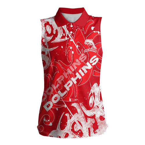 Personalized Dolphins Rugby Women Sleeveless Polo Shirt Urban Street Graffiti Style - Distressed Splatter Elements