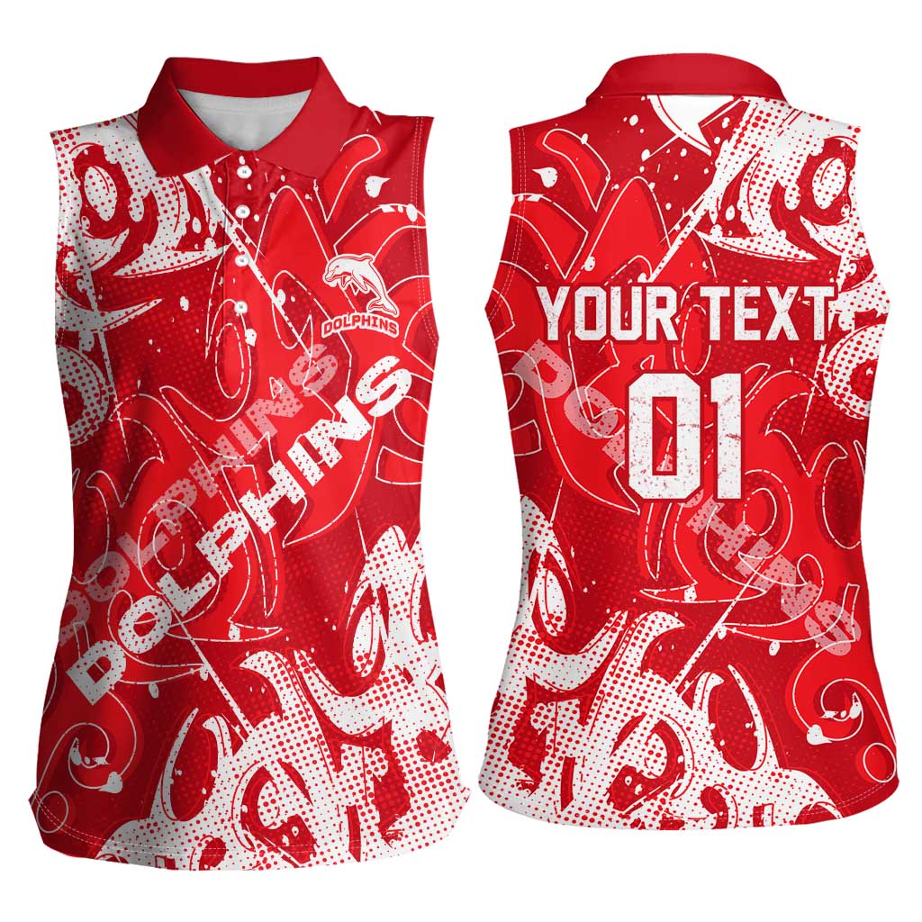 Personalized Dolphins Rugby Women Sleeveless Polo Shirt Urban Street Graffiti Style - Distressed Splatter Elements