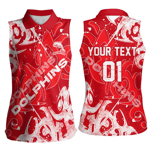 Personalized Dolphins Rugby Women Sleeveless Polo Shirt Urban Street Graffiti Style - Distressed Splatter Elements