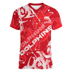 Personalized Dolphins Rugby Women V-Neck T-Shirt Urban Street Graffiti Style - Distressed Splatter Elements