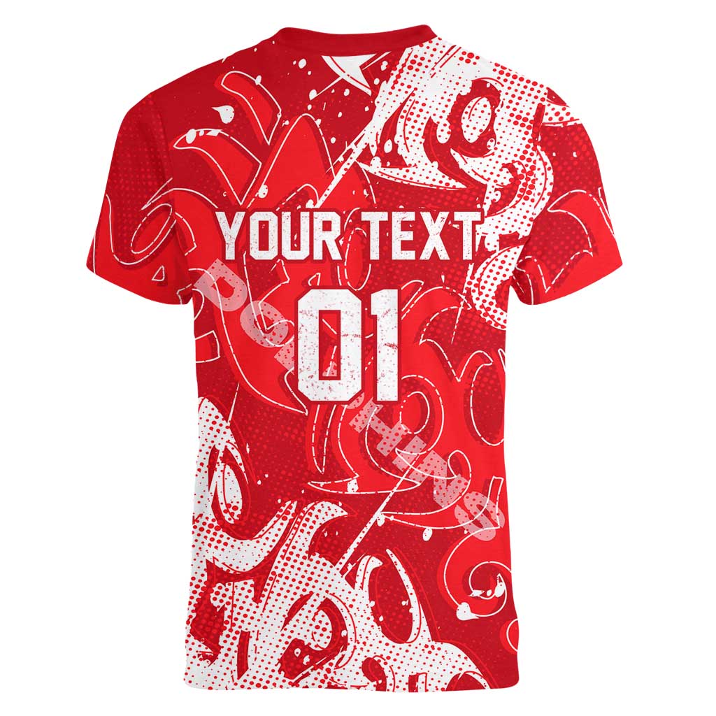 Personalized Dolphins Rugby Women V-Neck T-Shirt Urban Street Graffiti Style - Distressed Splatter Elements