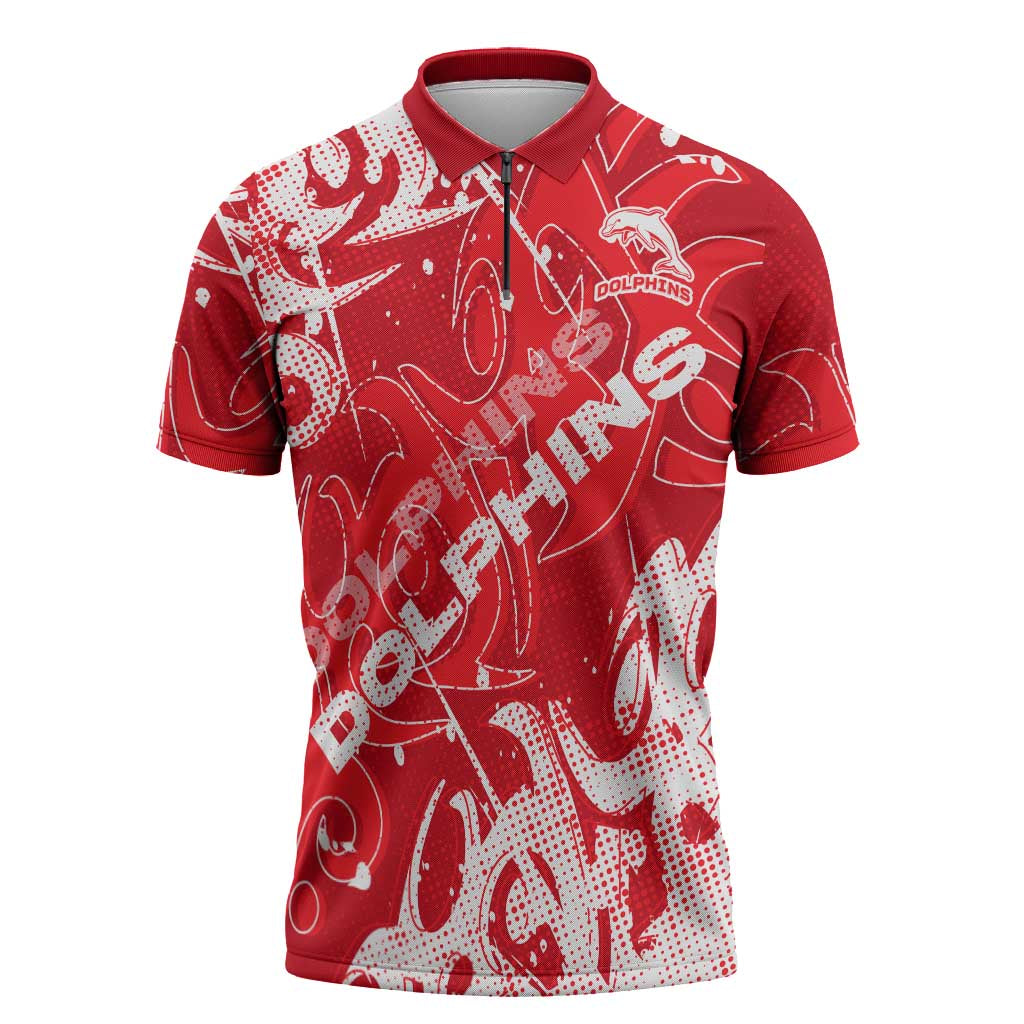 Personalized Dolphins Rugby Zipper Polo Shirt Urban Street Graffiti Style - Distressed Splatter Elements