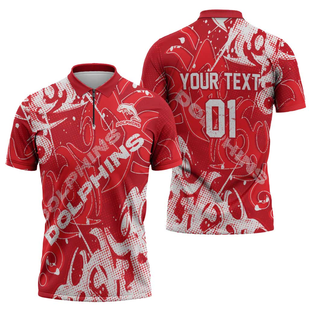 Personalized Dolphins Rugby Zipper Polo Shirt Urban Street Graffiti Style - Distressed Splatter Elements