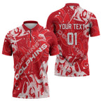 Personalized Dolphins Rugby Zipper Polo Shirt Urban Street Graffiti Style - Distressed Splatter Elements
