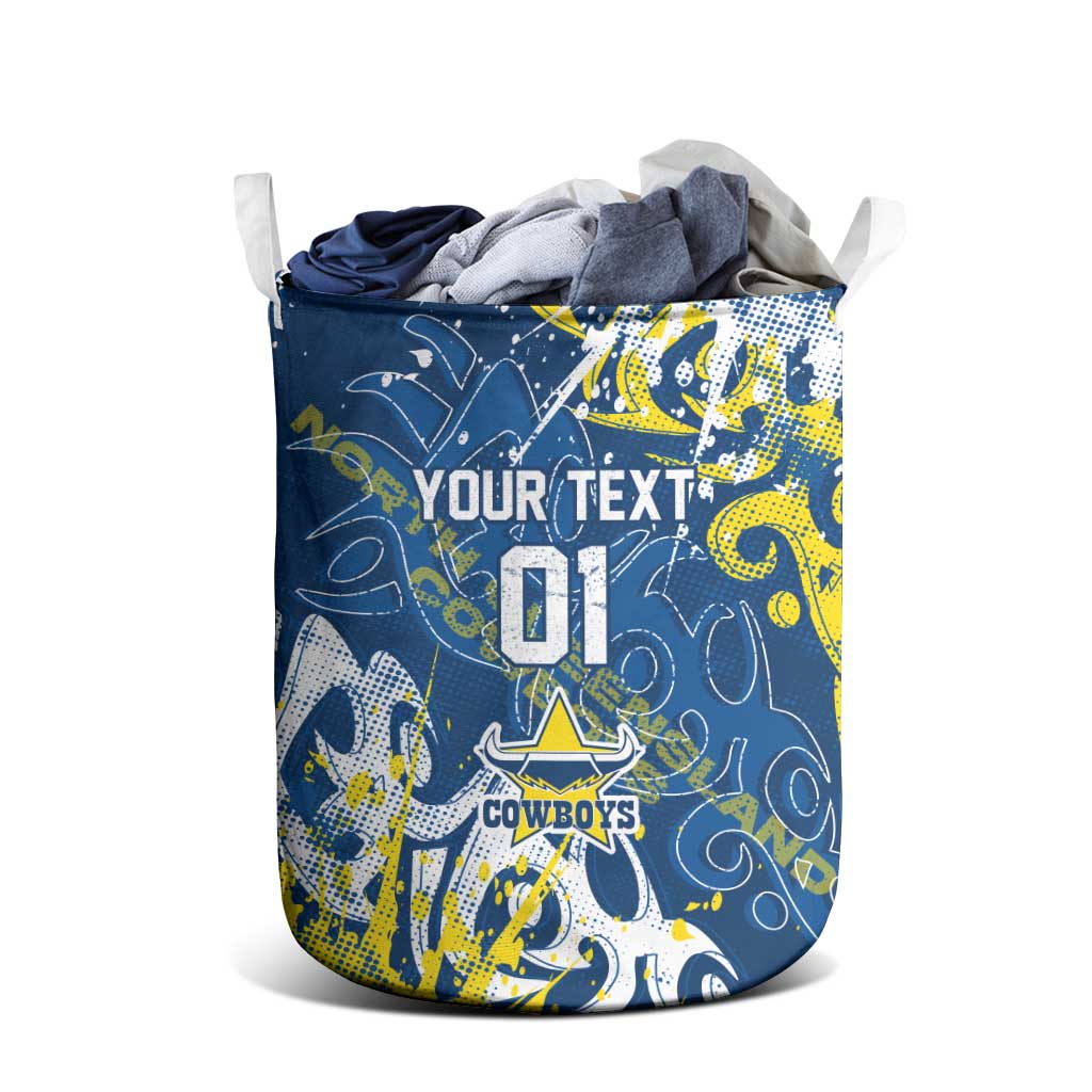 Personalized North Queensland Cowboys Rugby Laundry Basket Urban Street Graffiti Style - Distressed Splatter Elements