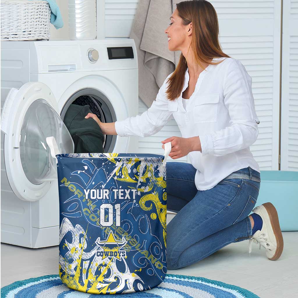 Personalized North Queensland Cowboys Rugby Laundry Basket Urban Street Graffiti Style - Distressed Splatter Elements