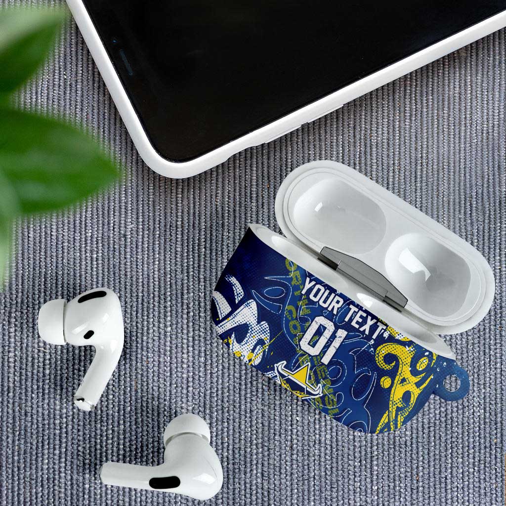 Personalized North Queensland Cowboys Rugby AirPods Case Urban Street Graffiti Style - Distressed Splatter Elements