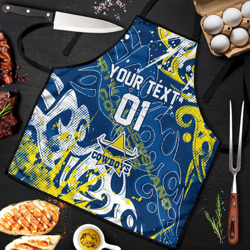 Personalized North Queensland Cowboys Rugby Apron Urban Street Graffiti Style - Distressed Splatter Elements