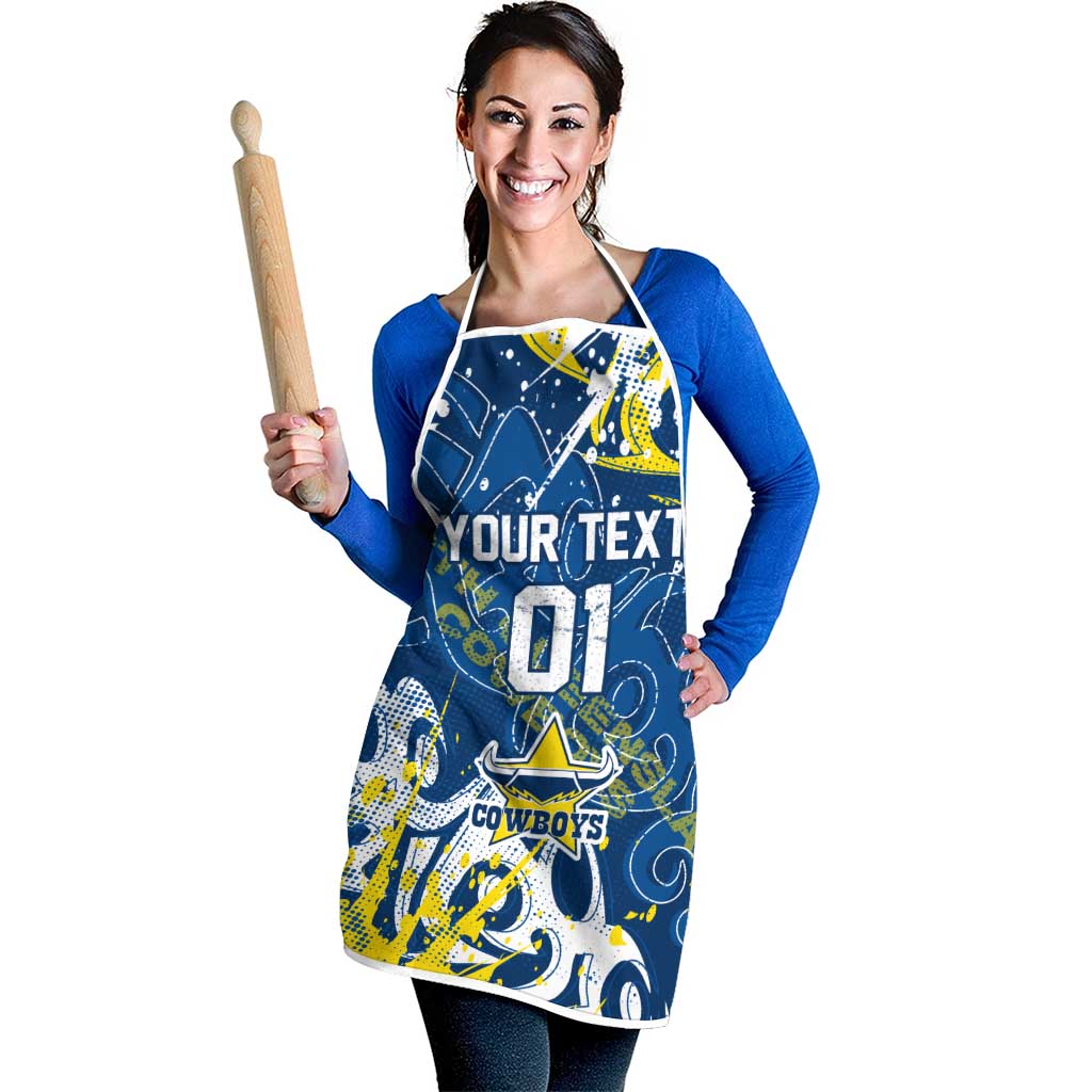 Personalized North Queensland Cowboys Rugby Apron Urban Street Graffiti Style - Distressed Splatter Elements